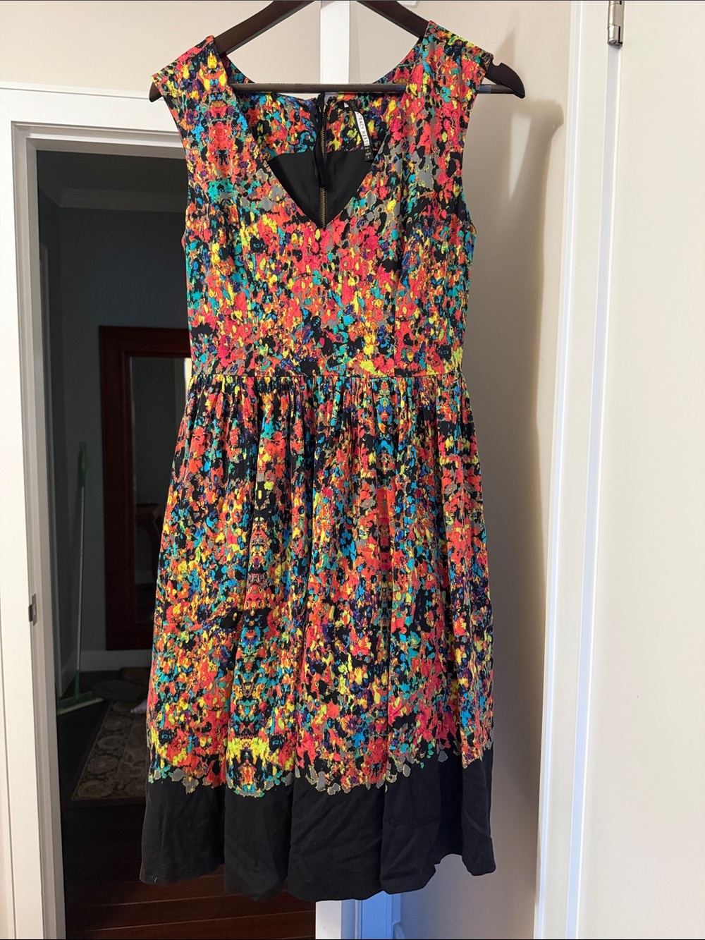 Tracy Reese Black Floral Multicolor Fit & Flare Dress size 6